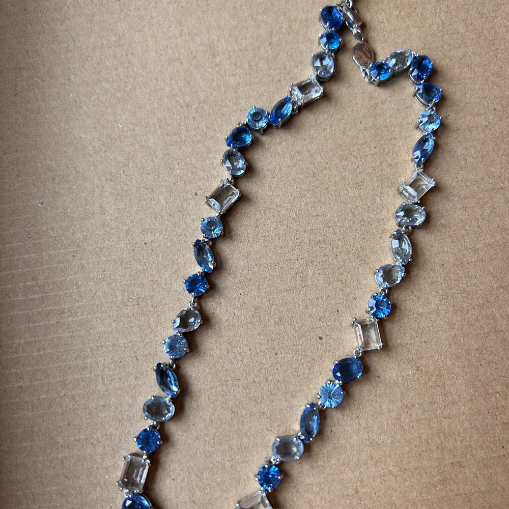 Swarovski Blue and Clear Crystal Tennis Necklace - Picture 2 of 4